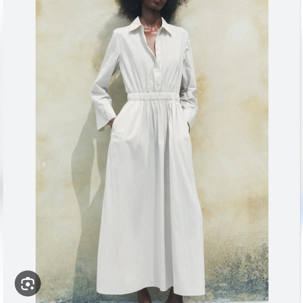 ZARA MIDI SHIRT DRESS Cream Size M & L - Picture 2 of 12